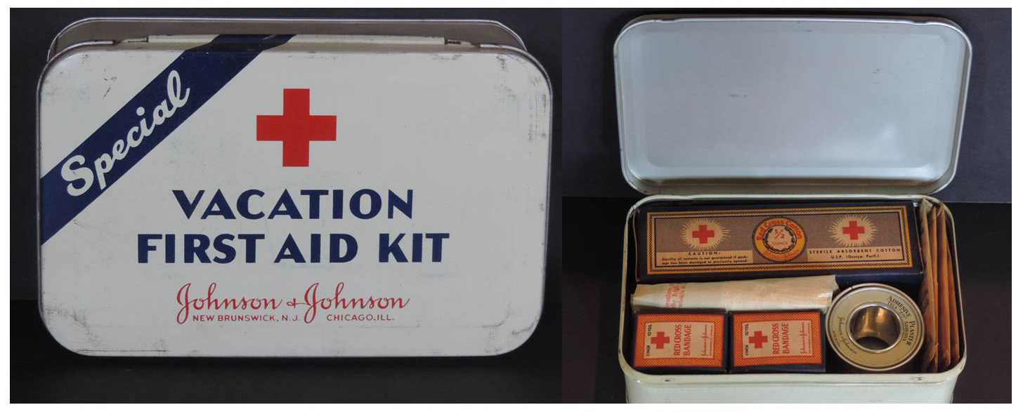 No Johnson & Johnson heritage vacation would be complete without a vintage Johnson & Johnson Vacation First Aid Kit.  This one is from 1942.  Image: Johnson & Johnson Archives.