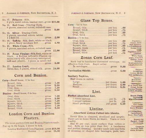 1897 Price List Showing Listing for Sanitary Napkins