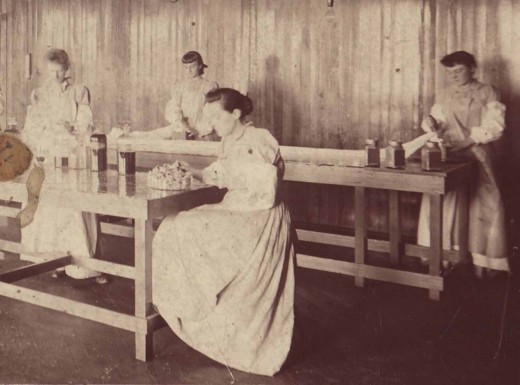 Women employees engated in sterile manufacturing at Johnson & Johnson, 1891