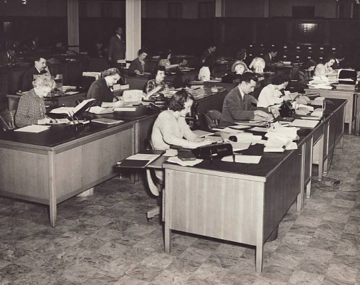 Employees in the Chicopee operating company  office, 1946.  From our archives.  