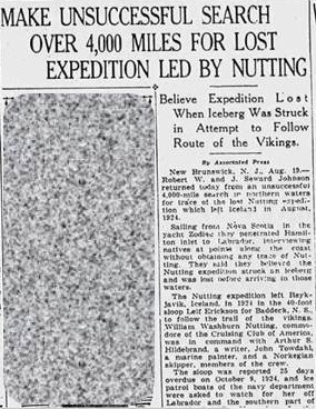 Niagara Falls Gazette August 19, 1925 article about the Johnson brothers' search for the Nutting Expedition, from www.fultonhistory.com.