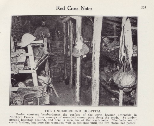 An underground trench hospital during World War I, from RED CROSS® Notes, in our archives.