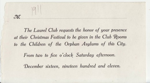 Laurel Club invitation, from our archives.  Support for New Brunswick's underserved children was part of the community work that Elizabeth did. 