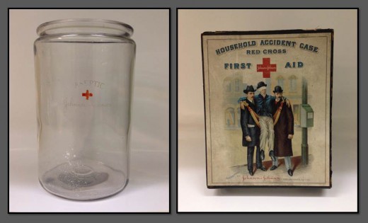 Johnson & Johnson Aseptic Jar and 1903 First Aid Kit, donated by J.S. as part of our call for artifacts.