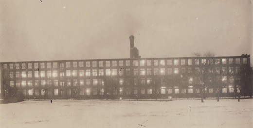 A rare photograph of the Johnson & Johnson Cotton Mill at night, from our archives.  This is how the Mill would have looked as employees worked around the clock to meet the demand for dressings and bandages to treat wounded soldiers.