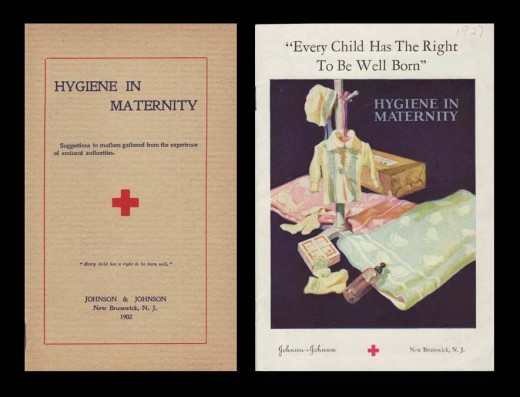 Johnson & Johnson Hygiene in Maternity Booklet, 1902 (left) and 1927 (right).  From our archives.