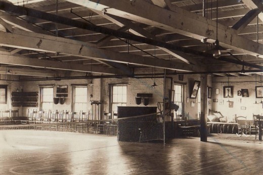 Employee exercise facilities in the Laurel Club building, from our archives.