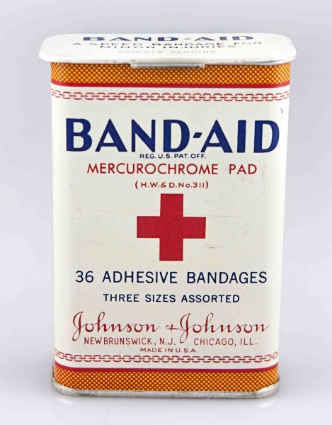 BAND-AID® Brand Adhesive Bandages 1930s tin, from our archives, one of the items featured in the CBS Sunday Morning segment.