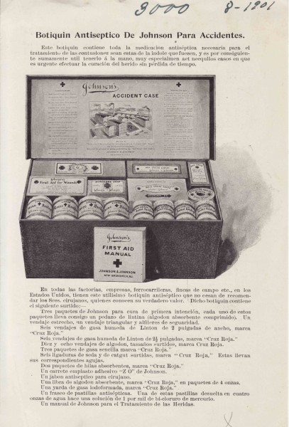 First Aid Accident Case ad in Spanish, 1901, from our Archives. 