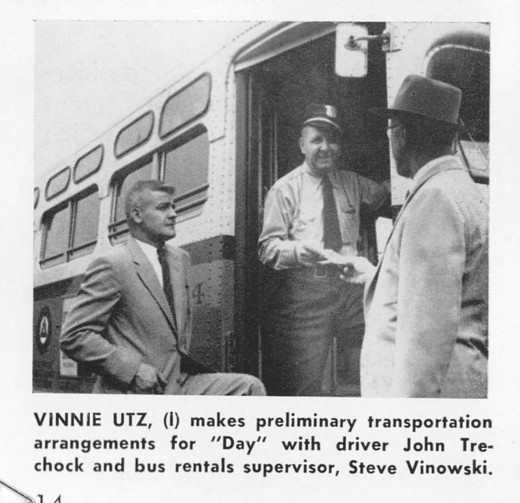 Vinnie Utz (left) checks transportation arrangements during the A Day in Modern Industry Program. From our archives.