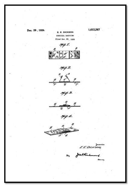 Patent for the BAND-AID® Brand Adhesive Bandage.  From the Johnson & Johnson Archives.