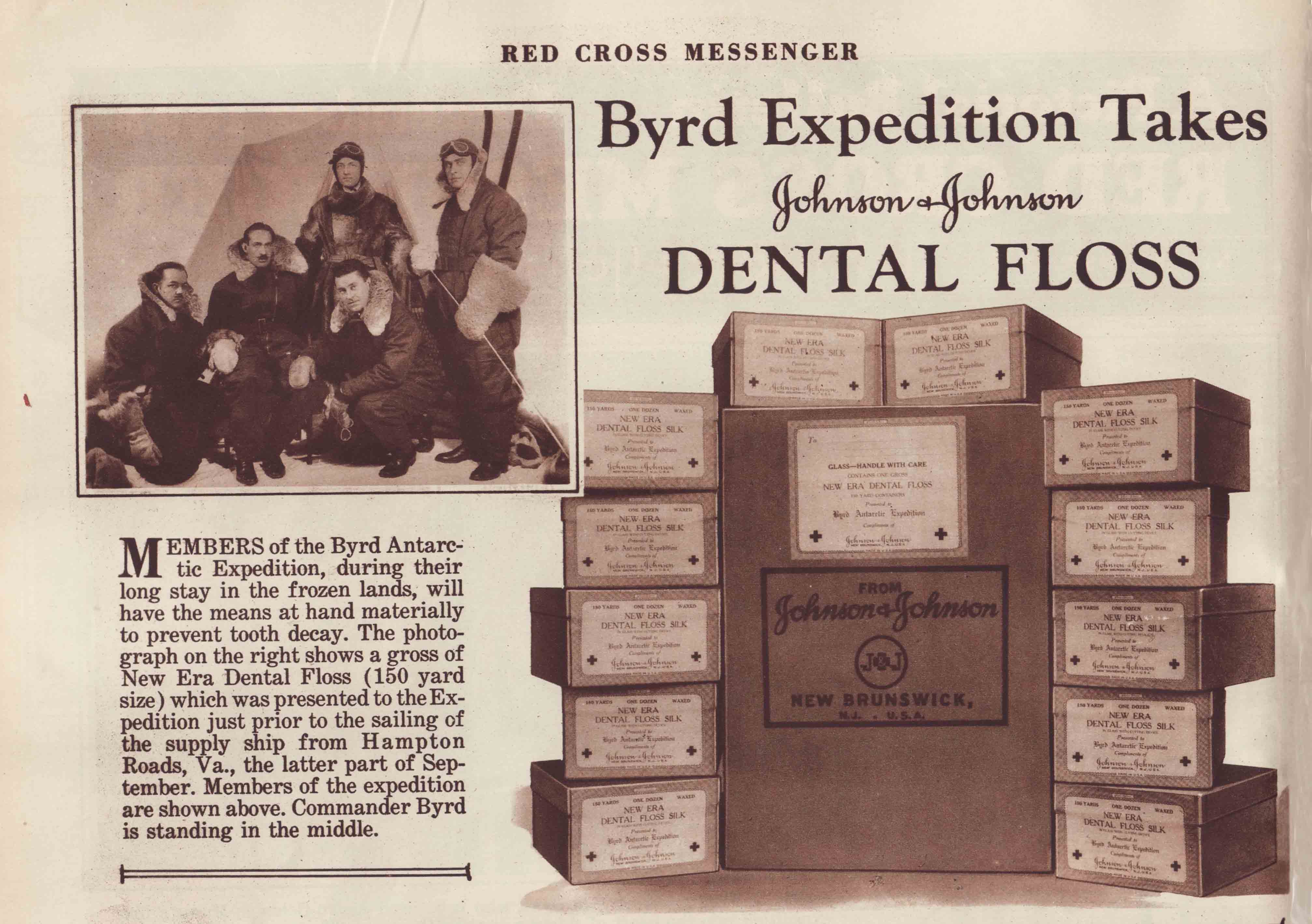The Johnson & Johnson Dental Floss that went to the Antarctic in 1928 with Admiral Byrd. Image: Johnson & Johnson Archives.