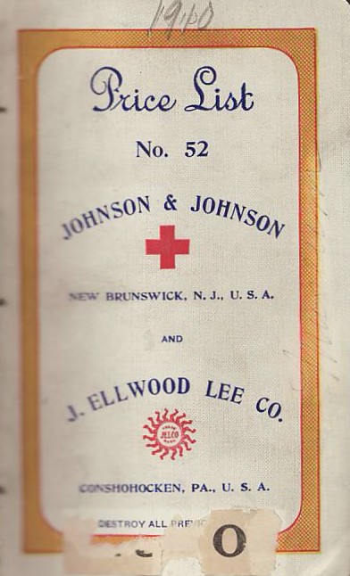 1910 Johnson & Johnson and J. Ellwood Lee Company Price List