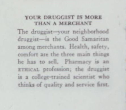 Wonderful Mother ad, 1922:  paragraph about retail pharmacists.