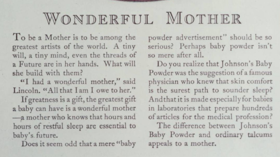 Wonderful Mother Ad, 1922 closeup of text
