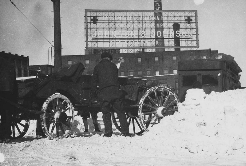 Horsedrawn Wagon Stuck in the Snow at Johnson & Johnson