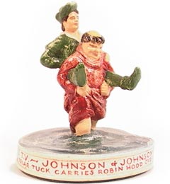 Very rare small ceramic promotional statue for the show, featuring Friar Tuck giving Robin Hood a piggyback ride, from our Museum.