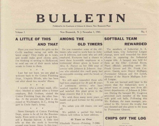 The Johnson & Johnson Bulletin, November 1, 1941, from our archives.