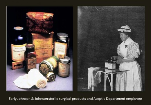 Examples of one of the earliest Johnson & Johnson innovations: the first mass produced sterile surgical dressings.