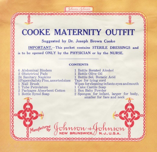 Dr. Cooke's Maternity Kit label for international version of the kit, circa 1920.  From our archives.