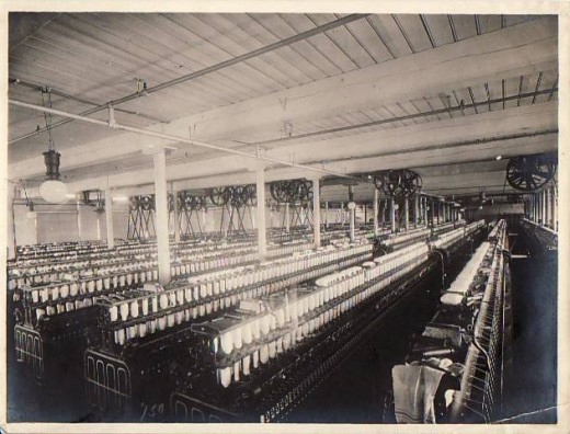 The Johnson & Johnson Gauze Mill: example of the type of steam-driven line shaft and belt machinery used in industry over a century ago, from our archives.  
