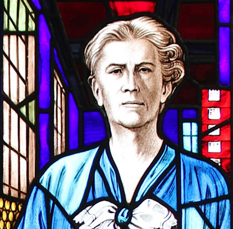 Elizabeth P---, as depicted in a Johnson & Johnson stained glass window. Image of the Johnson & Johnson stained glass window courtesy of The Wolfsonian – Florida International University, Miami Beach, Florida, the Mitchell Wolfson, Jr. Collection of Decorative and Propaganda Arts, Promised Gift.