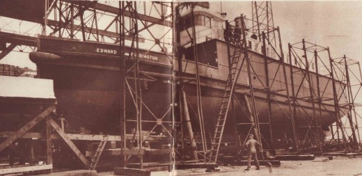 The diesel electric boat Edward Farrington during construction.  from our archives.
