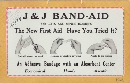 1921 ad for BAND-AID® Brand Adhesive Bandages, from our archives. A design that changed the world.