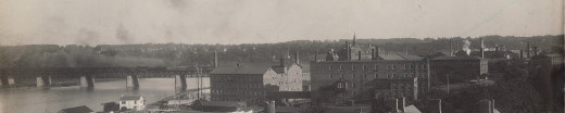 New Brunswick as it would have looked when James Wood Johnson arrived 130 years ago this month, from our archives. The first Johnson & Johnson building is at the extreme right of the photo.